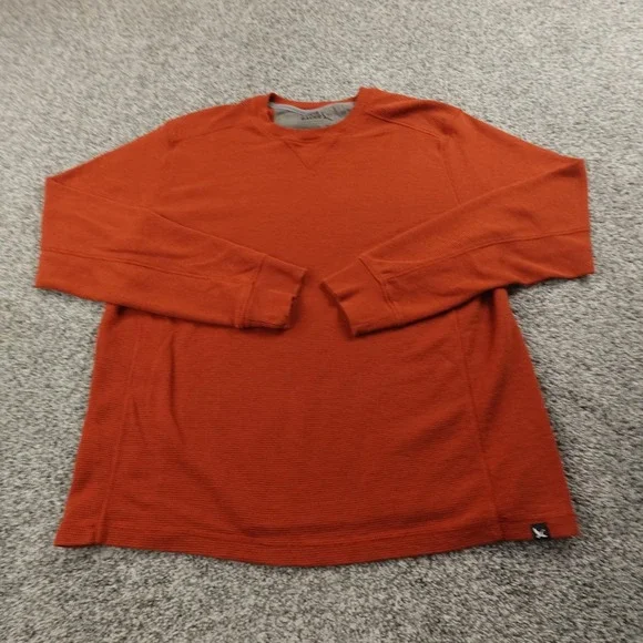 Eddie Bauer Sweater Mens L Orange Waffle Knit Thermal Crewneck Pullover Hiking - Picture 2 of 11